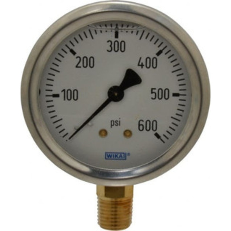 WIKA 2-1/2 Dial, 1/4 Thread, 0-600 Scale Range, Pressure Gauge Lower Connection Mount, Accurate to 1.5% of Scale 9767118 – 56453566