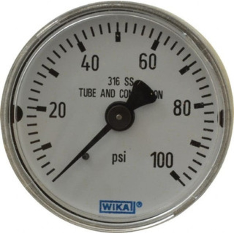 WIKA 2 Dial, 1/4 Thread, 0-100 Scale Range, Pressure Gauge Center Back Connection Mount, Accurate to 2.5% of Scale 9117881 – 56452014