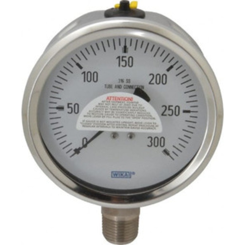 WIKA 4 Dial, 1/2 Thread, 0-300 Scale Range, Pressure Gauge Lower Connection Mount, Accurate to 1% of Scale 9768572 – 56452881