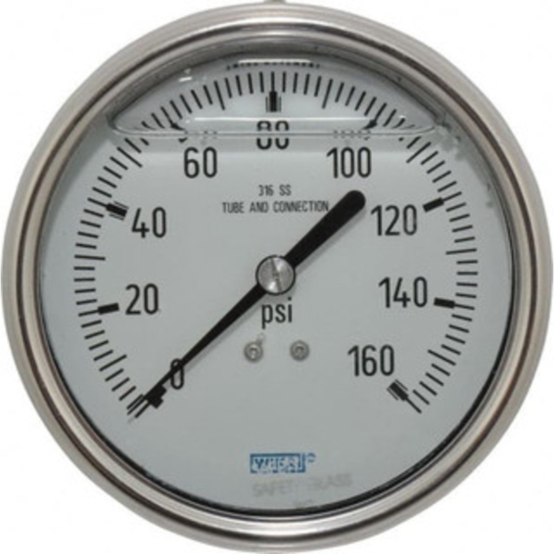 WIKA 4 Dial, 1/4 Thread, 0-160 Scale Range, Pressure Gauge Lower Back Connection Mount, Accurate to 1% of Scale 4209819 – 71254957