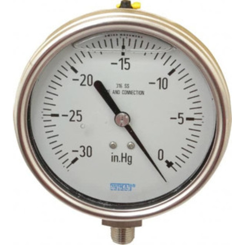 WIKA 4 Dial, 1/4 Thread, 30-0 Scale Range, Pressure Gauge Lower Connection Mount, Accurate to 1% of Scale 9832275 – 63148951