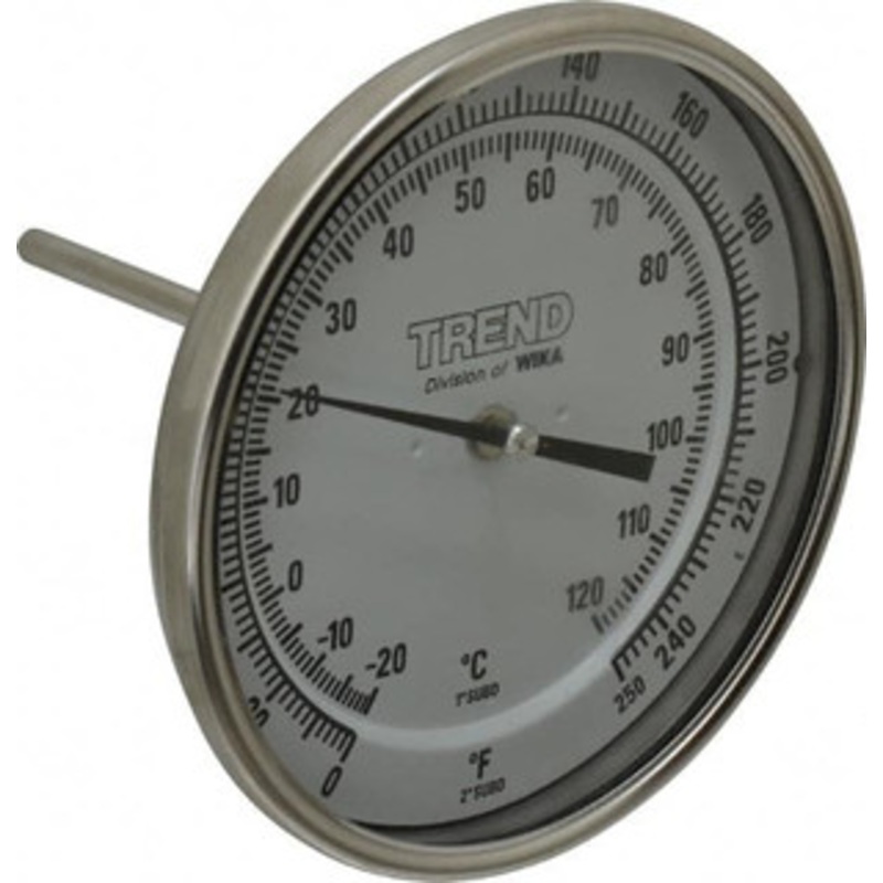 WIKA 4 Stem, 0 to 250 F Bi-Metal Thermometer Back Connected, 1% Accurate, Stainless Steel 50040A006G4 – 56428956